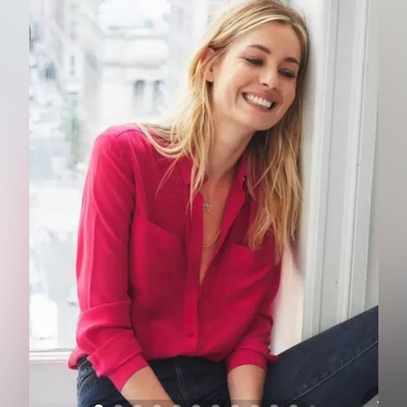 Bright red silk Sézane button up! Size 38 - Picture 1 of 6